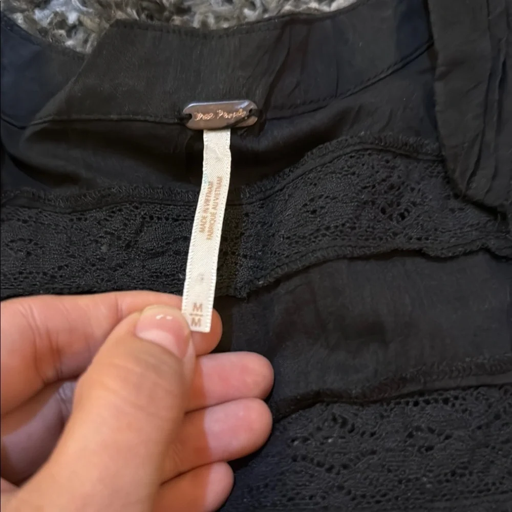 Free People Black Ruffled 3/4 Sleeve Blouse - Picture 2 of 3